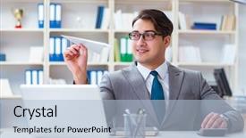  Presentation with airplane - PPT theme consisting of aviation free - businessman with paper airplane background and a light blue colored foreground