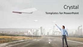  Presentation with plane - Colorful slide set enhanced with aviation free - origami plane flying in sky backdrop and a light gray colored foreground