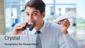  Presentation with sales - Theme having aviation free - sales agent working in travel background and a light blue colored foreground