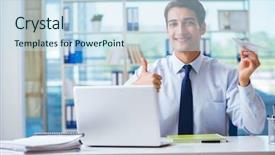  Presentation with sales - Cool new presentation theme with aviation free - sales agent working in travel backdrop and a sky blue colored foreground