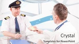  Presentation with airplane pilot - PPT theme having aviation medicine - airplane pilot during medical exam background and a sky blue colored foreground