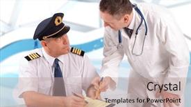  Presentation with airplane pilot - Amazing presentation design having aviation medicine - airplane pilot during medical exam backdrop and a coral colored foreground