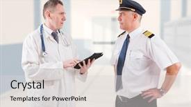  Presentation with airplane pilot - Audience pleasing slides consisting of aviation medicine - airplane pilot during medical exam backdrop and a light gray colored foreground
