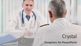  Presentation with airplane pilot - Presentation design enhanced with aviation medicine - airplane pilot during medical exam background and a light gray colored foreground