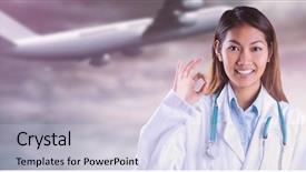  Presentation with doctor asian - Slide set featuring aviation medicine - asian doctor doing ok sign background and a lemonade colored foreground