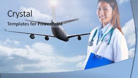  Presentation with doctor asian - Cool new PPT layouts with aviation medicine - asian doctor holding blue binder backdrop and a light blue colored foreground