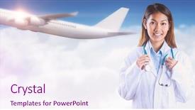  Presentation with asian doctor - Audience pleasing PPT theme consisting of aviation medicine - asian doctor holding stethoscope backdrop and a sky blue colored foreground