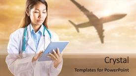  Presentation with asian doctor - Slide deck enhanced with aviation medicine - asian doctor using tablet background and a coral colored foreground