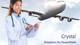  Presentation with asian doctor - Cool new slide deck with aviation medicine - asian doctor writing on files backdrop and a sky blue colored foreground
