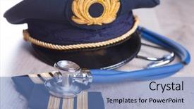  Presentation with airplane pilot - Presentation theme consisting of happy young woman relaxing in the morning background and a light blue colored foreground