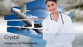  Presentation with century 21 thinkers - Audience pleasing slide deck consisting of aviation medicine - smiling female doctor in thinkers backdrop and a light blue colored foreground