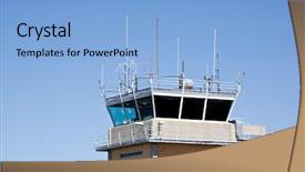  Presentation with control tower - Amazing PPT theme having aviation radar - airport control tower against clear backdrop and a light blue colored foreground