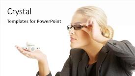  Presentation with plane - Cool new slide deck with aviation risk - businesswoman with plane toy backdrop and a white colored foreground