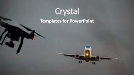  Presentation with collision - PPT theme consisting of aviation risk - drone flying near commercial airplane background and a gray colored foreground
