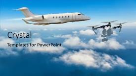  Presentation with commercial - Slides featuring aviation risk - drone flying near commercial airplane background and a light blue colored foreground