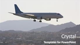  Presentation with plane - PPT theme having aviation risk - passenger plane goes on landing background and a gray colored foreground