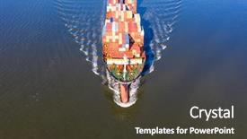  Presentation with cargo ship - Presentation theme enhanced with aviation security - cargo ship steams towards background and a dark gray colored foreground