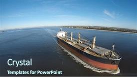  Presentation with cargo ship - PPT theme consisting of aviation security - cargo ship steams towards background and a tawny brown colored foreground