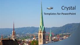  Presentation with aviation security - Slide deck having aviation security - drone over zurich city historical background and a light blue colored foreground