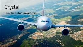  Presentation with clouds - PPT theme with aircraft engine - passenger airliner flying background and a light blue colored foreground