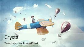  Presentation with plane - Presentation theme with aviation world - girl flying old plane mixed background and a sky blue colored foreground