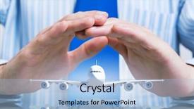  Presentation with airplane - Cool new presentation theme with aviation world - hands of businessman and model backdrop and a light blue colored foreground