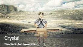  Presentation with acting - Slide set consisting of aviator with cardboard airplane desert background and a  colored foreground