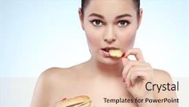  Presentation with hamburger - Presentation theme having avid - funny girl eating hamburger background and a  colored foreground