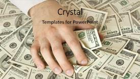  Presentation with grab hand - Colorful PPT theme enhanced with avid - greedy hand grabs money lot backdrop and a  colored foreground