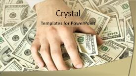  Presentation with money - Beautiful presentation design featuring avid - greedy hand grabs money lot backdrop and a  colored foreground