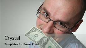  Presentation with dollar - PPT theme with avid - man eating a one dollar background and a  colored foreground