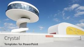  Presentation with cultural center - Beautiful theme featuring aviles-spain-august-10-niemeyer backdrop and a light gray colored foreground