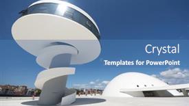  Presentation with cultural center - Amazing slide deck having aviles-spain-august-10-niemeyer backdrop and a teal colored foreground