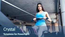  Presentation with gym out and back - Presentation design with aviron - happy charming woman working background and a ocean colored foreground
