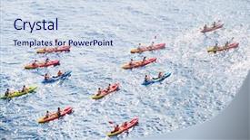  Presentation with people - Audience pleasing presentation theme consisting of aviron - kayaks big group of people backdrop and a sky blue colored foreground