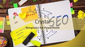  Presentation with marketing 4p - Presentation design enhanced with aviron - open notepad with seo background and a yellow colored foreground