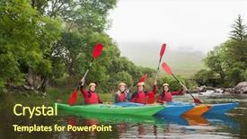  Presentation with kayaking - Presentation featuring aviron cano kayak - friends kayaking together cheering background and a tawny brown colored foreground