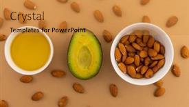 Presentation with fresh avocado - Audience pleasing theme consisting of avocado-and-bowls-of-almonds backdrop and a gold colored foreground