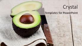  Presentation with old wooden table food - PPT layouts having avocado and knife on linen background and a lemonade colored foreground