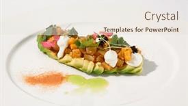  Presentation with white plate - Slide set consisting of avocado-and-tuna-tartare and a lemonade colored foreground