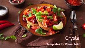  Presentation with mexican chili - Beautiful slide set featuring avocado bean sandwich with tomato backdrop and a wine colored foreground