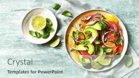  Presentation with salad dressing - PPT layouts enhanced with avocado-citrus-fruit-salad background and a sky blue colored foreground