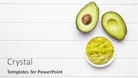  Presentation with dip - Slide set having avocado dip guacamole sauce isolated on white background top view background and a white colored foreground