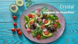  Presentation with spinach - Audience pleasing slide deck consisting of avocado-salad-with-sprouts-tomatoes backdrop and a teal colored foreground
