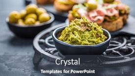  Presentation with spread - Presentation design consisting of avocado-spread-guacamole-with-fried background and a ocean colored foreground