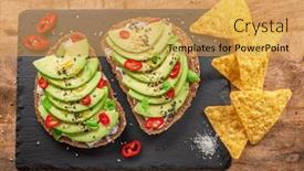  Presentation with avocado - Slide set having avocado-toasts-bread-with-avocado background and a yellow colored foreground