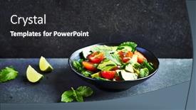  Presentation with fresh avocado - Theme with avocado-tomato-and-cucumber-salad background and a dark gray colored foreground
