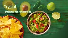  Presentation with mexican food - PPT theme consisting of avocado tomatoes and nachos mexican background and a ocean colored foreground