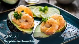  Presentation with avocado - Slide deck having avocado-with-fried-prawns background and a ocean colored foreground