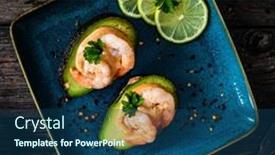  Presentation with avocado - Presentation with avocado-with-fried-prawns background and a ocean colored foreground